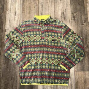 Southern Marsh Aztec Fleece Sweater Womens Large Green Yellow Mock Neck